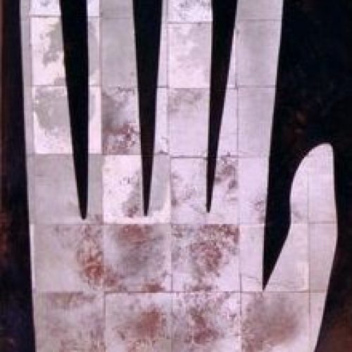 gilded hand, 2002. Acrylic and metal leaf on board relief. (sold)