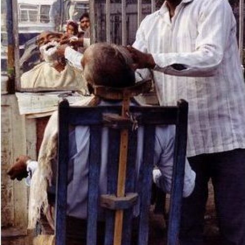 Street barber, Delhi, 1993