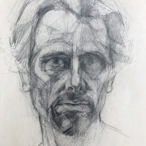 Self portrait (After Giacometti) 2020. Pencil on paper.